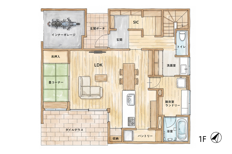 長岡市｜バイクガレージとタイルテラスを備えた、SE構法の住まい｜完成見学会【予約制】